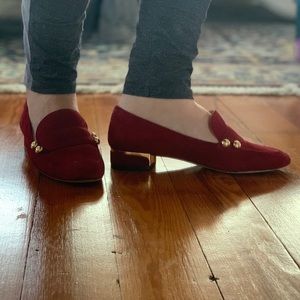 Red Suede Gold Hardware Loafers